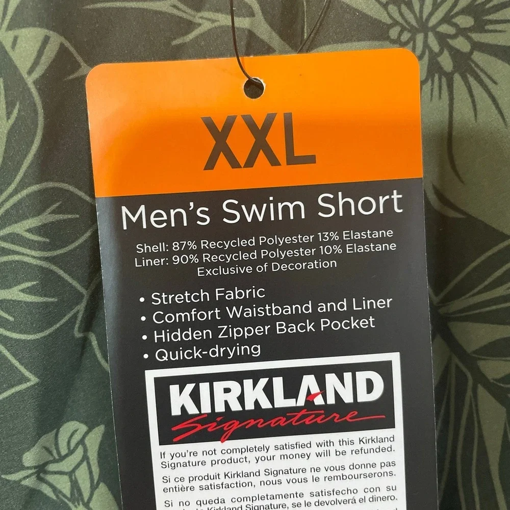 NWT Kirkland Signature Swim Shorts Men's XXL Green Polyester Floral Tropical